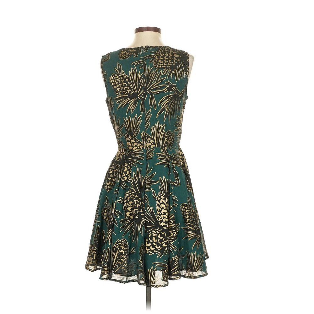 NWT Maison Jules Fit Flare S Dress Gold Pineapple Print Green Teal Retro Girly - Picture 2 of 10